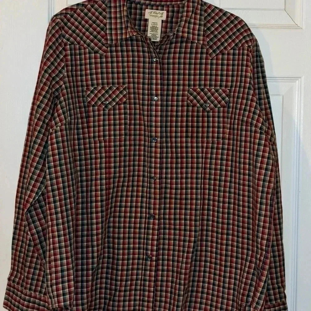 As Real As Wrangler Plaid Western Shirt Long Sleeve Snap Button Up‎ L